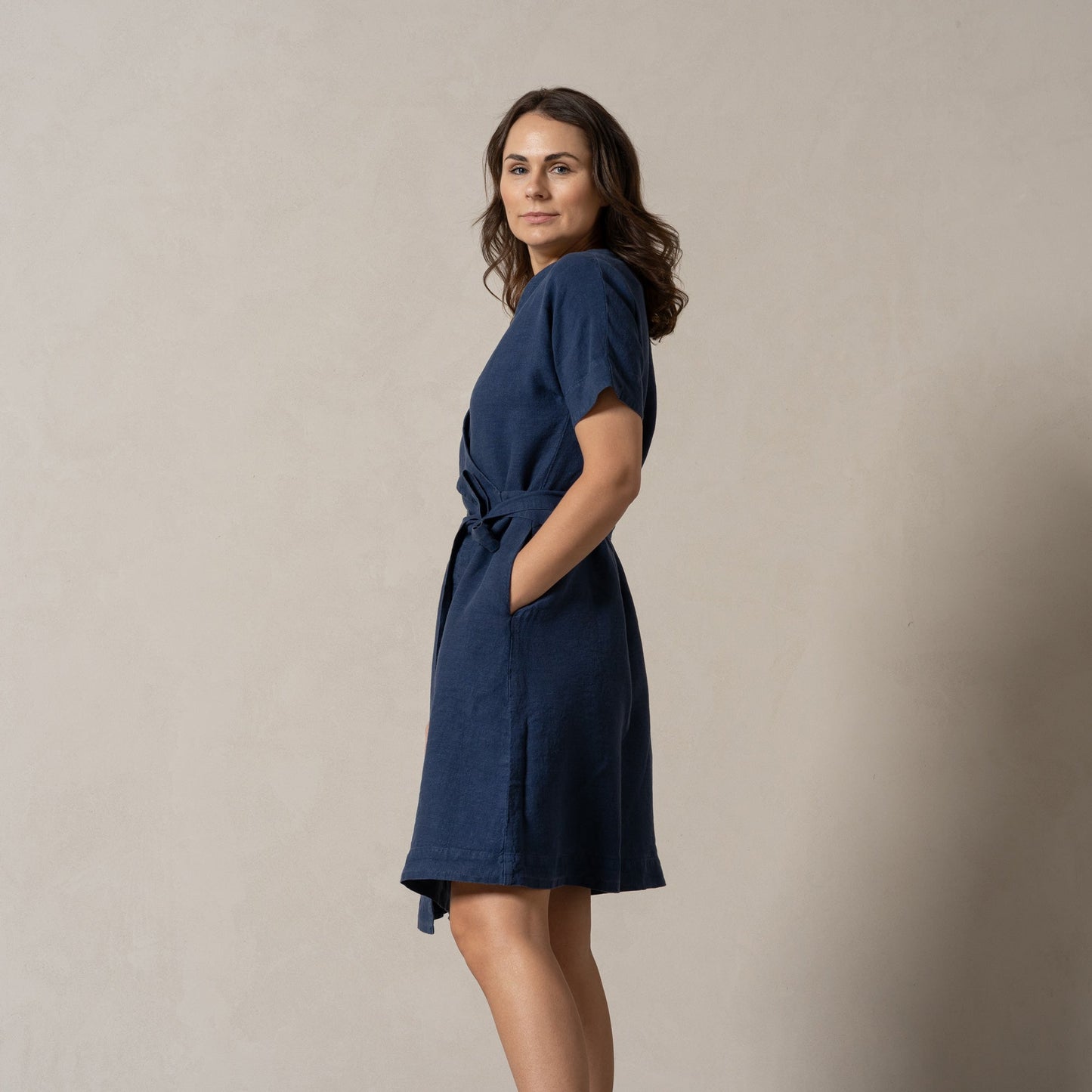 Linen Wrap Dress Eliana Storm Blue