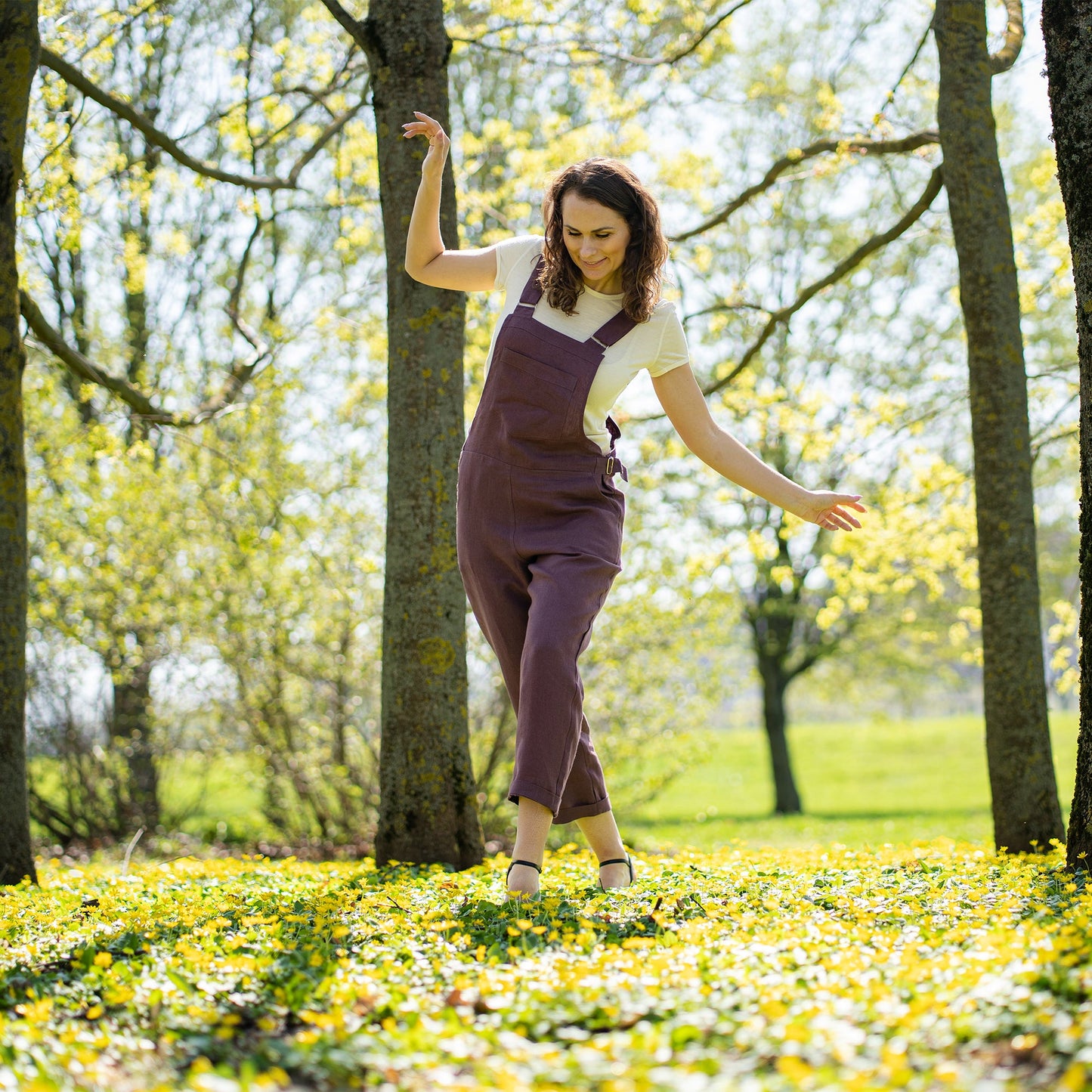 Linen Pinafore Jumpsuit Nicci Shadow Purple