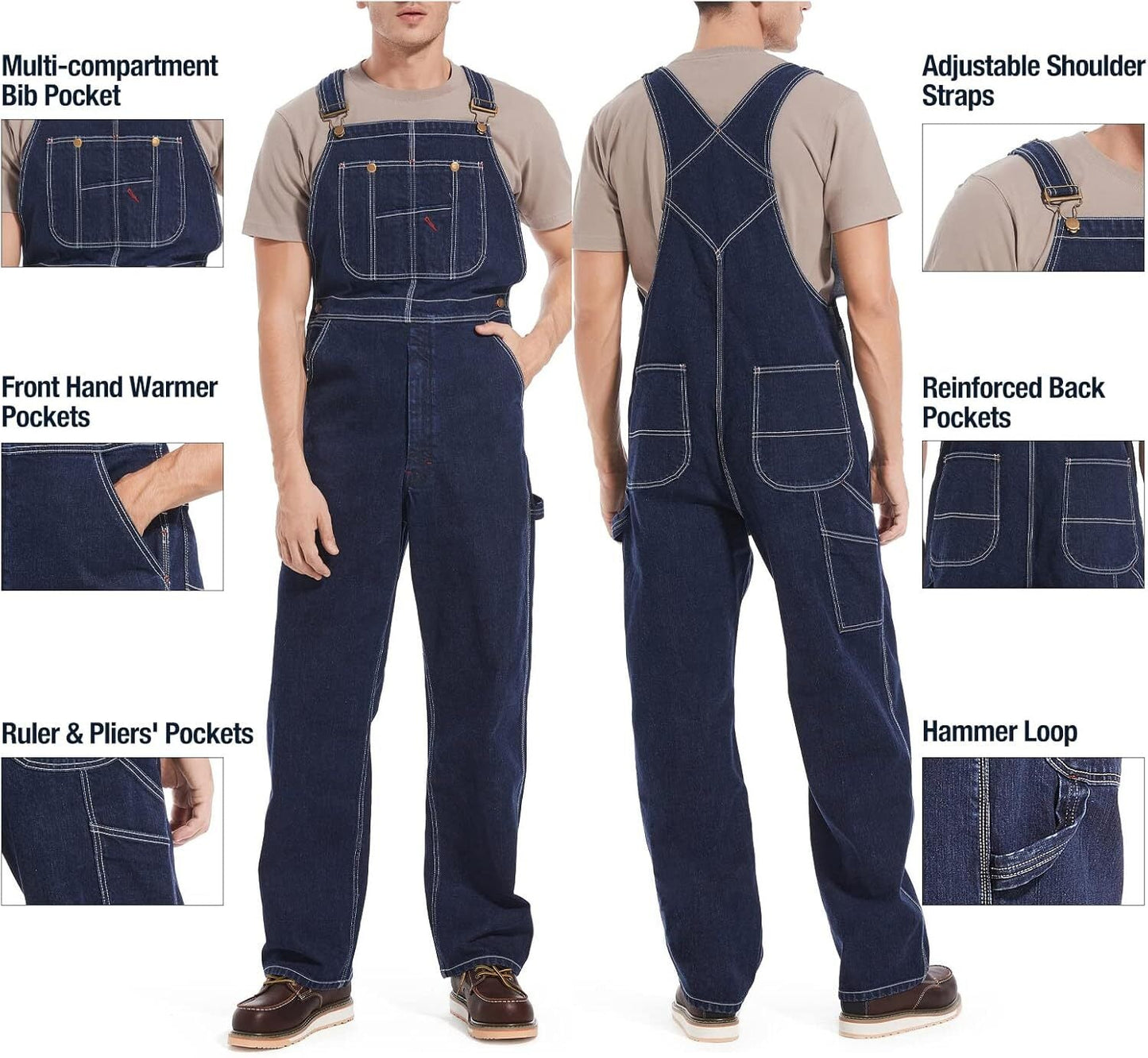 💝Last Day Promotion🔥Men's Denim Bib Overalls,  Workwear with Adjustable Straps and Convenient Tool Pockets