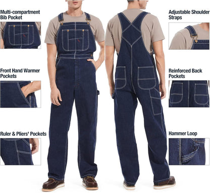 💝Last Day Promotion🔥Men's Denim Bib Overalls,  Workwear with Adjustable Straps and Convenient Tool Pockets