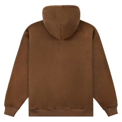 Patchwork Face Zip Up Hoodie | Dark Brown