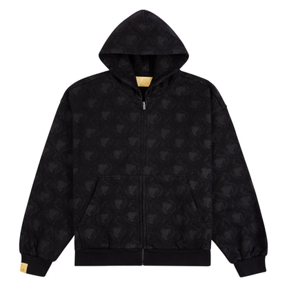 Monogram Zip Hoodie | Black