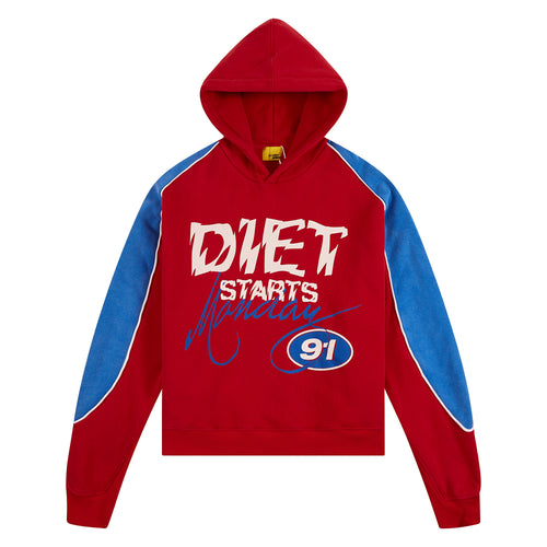 Panel Hoodie | Red/Washed Blue