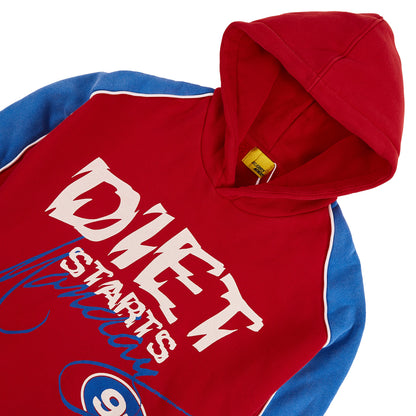 Panel Hoodie | Red/Washed Blue