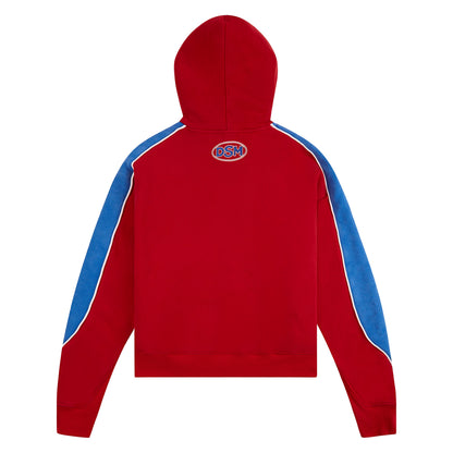Panel Hoodie | Red/Washed Blue