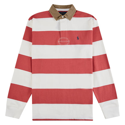 Khaki-Collar Rugby Shirt | Red Sky/Trophy Cream