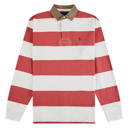 Khaki-Collar Rugby Shirt | Red Sky/Trophy Cream