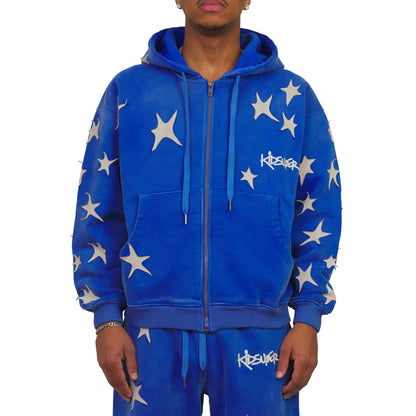Patchwork Washed Hoodie | Blue