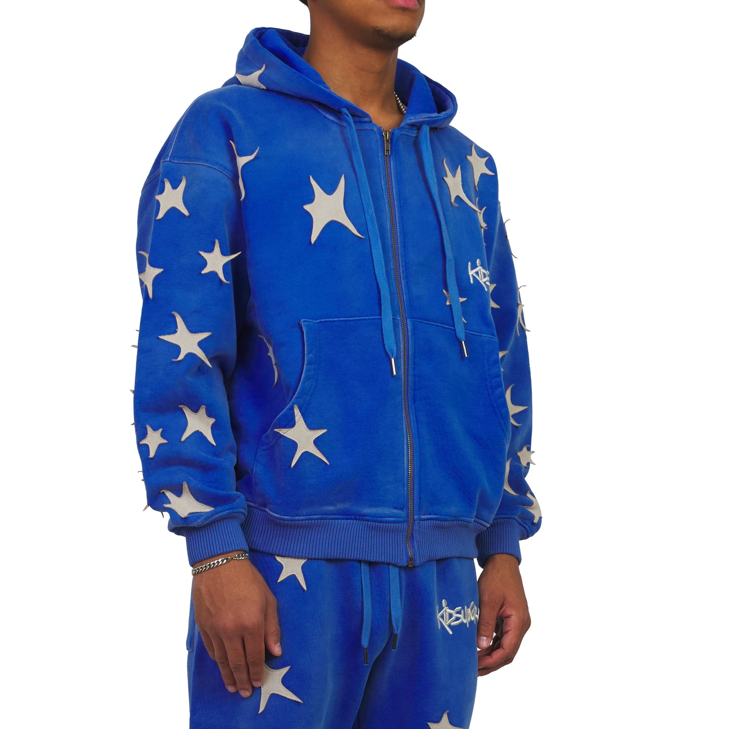 Patchwork Washed Hoodie | Blue