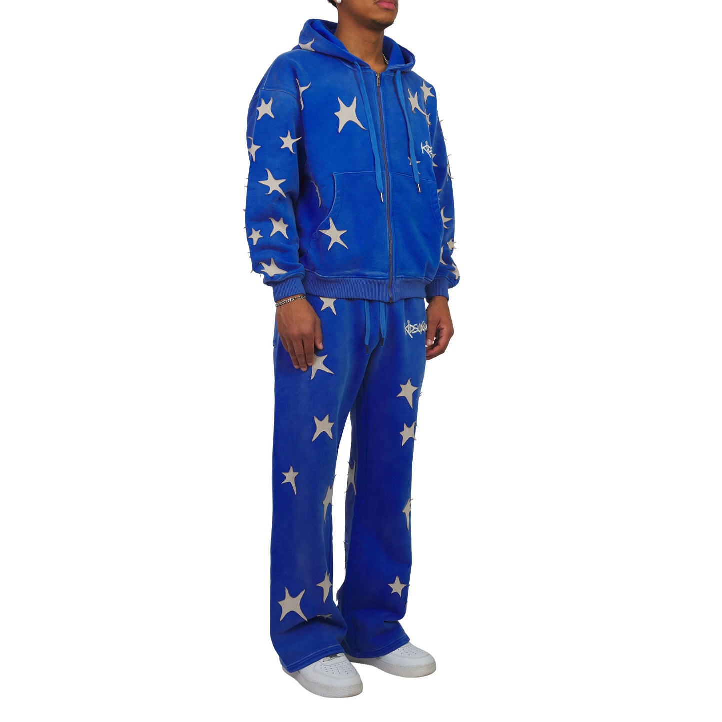 Patchwork Washed Hoodie | Blue