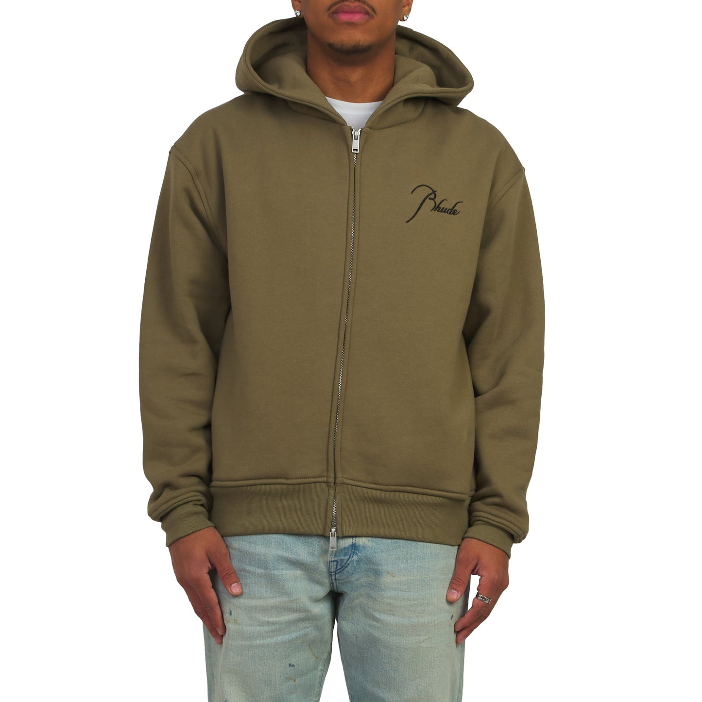 Classique Zip Up Hoodie | Moss Green/Black