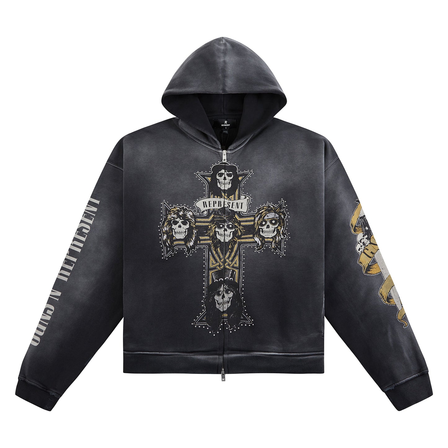 Guns N' Roses Cross Zip Hoodie | Stained Black