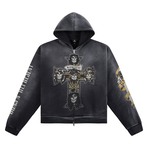 Guns N' Roses Cross Zip Hoodie | Stained Black
