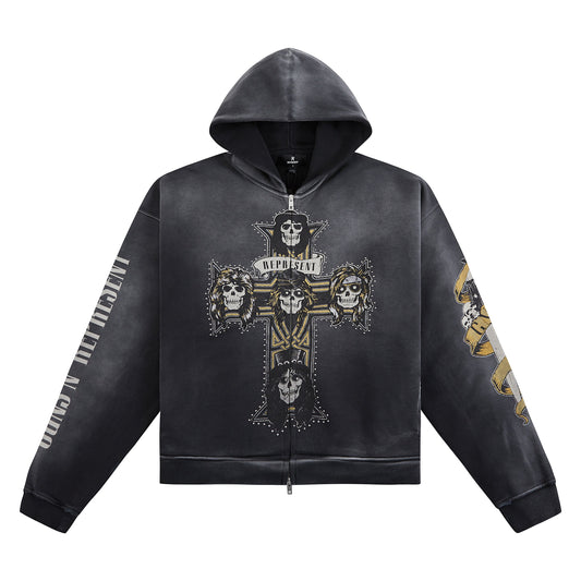 Guns N' Roses Cross Zip Hoodie | Stained Black