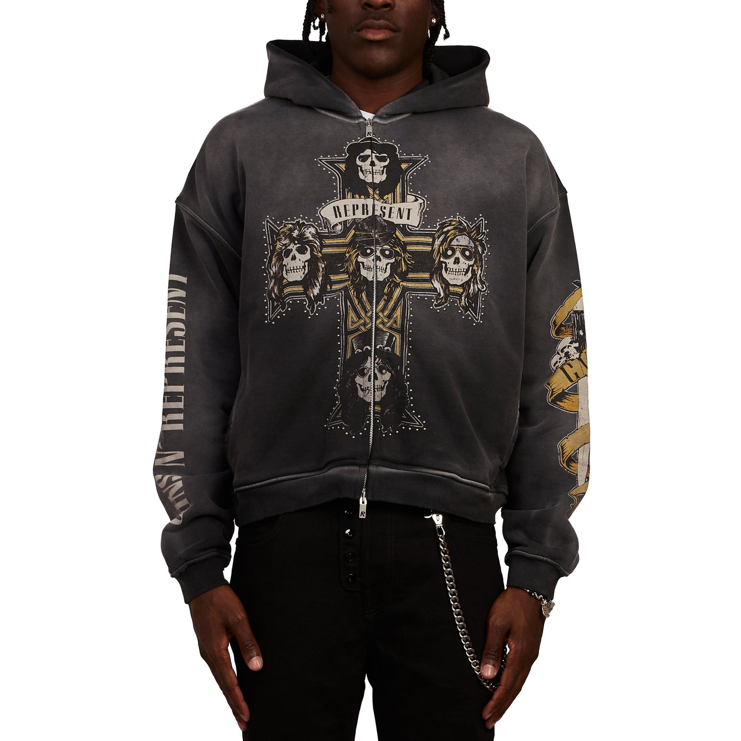 Guns N' Roses Cross Zip Hoodie | Stained Black