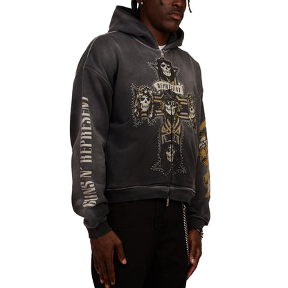 Guns N' Roses Cross Zip Hoodie | Stained Black