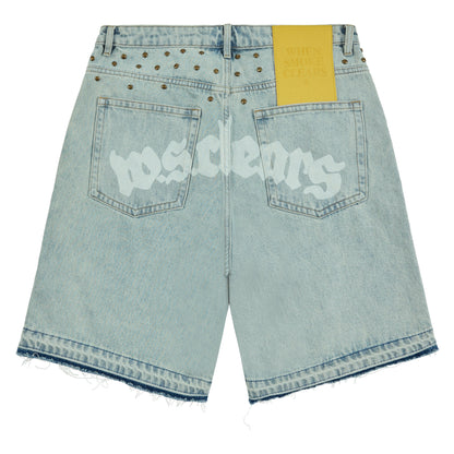 Half star Denim Short | Acid White/White