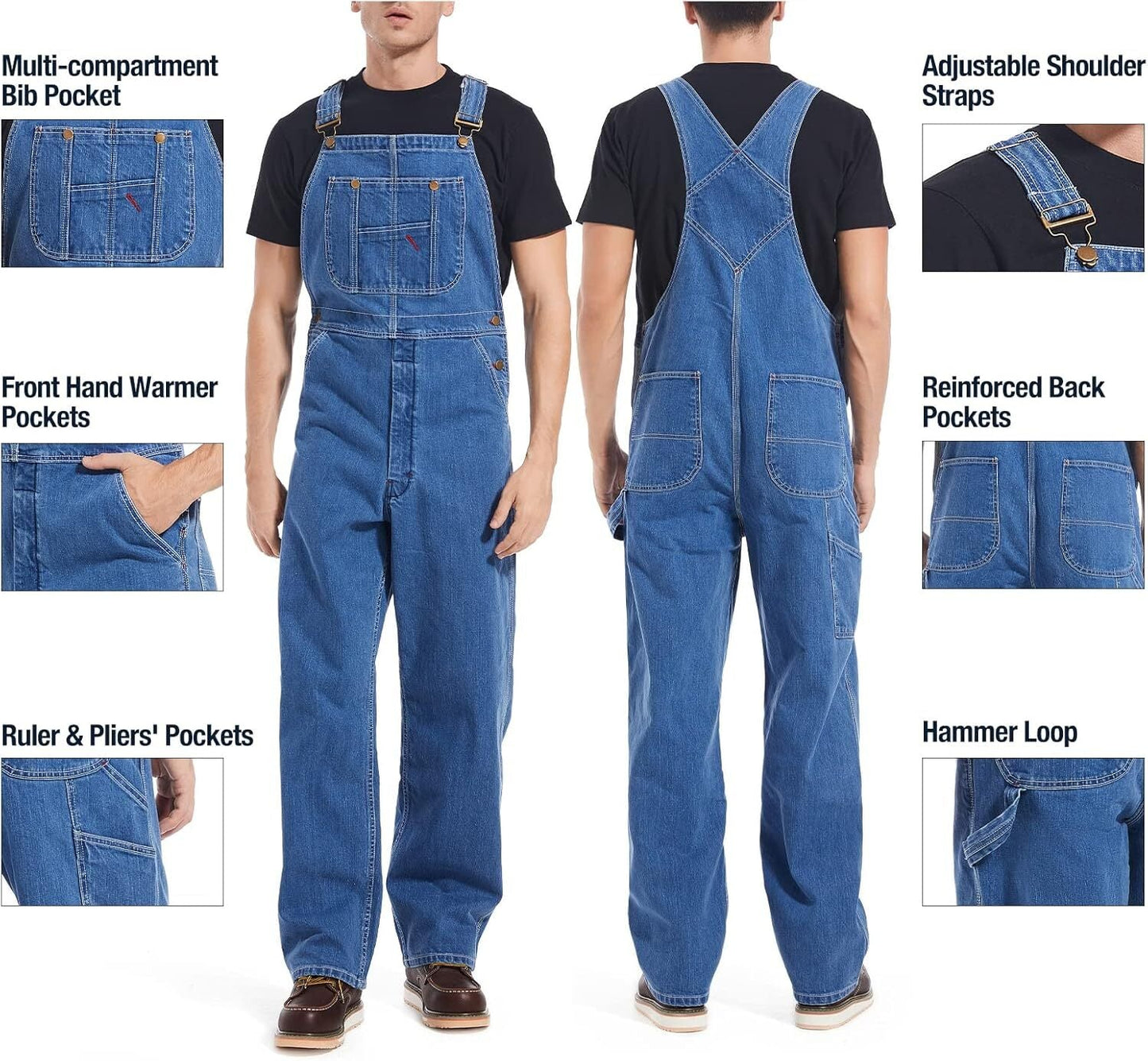 💝Last Day Promotion🔥Men's Denim Bib Overalls,  Workwear with Adjustable Straps and Convenient Tool Pockets