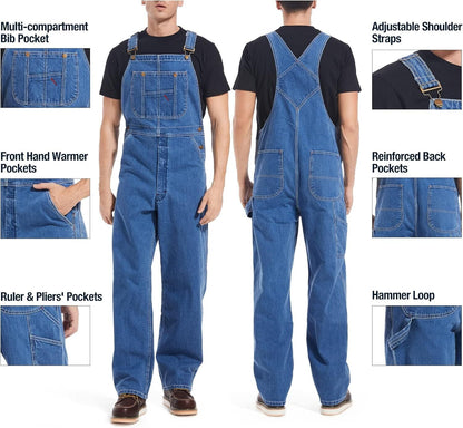 💝Last Day Promotion🔥Men's Denim Bib Overalls,  Workwear with Adjustable Straps and Convenient Tool Pockets