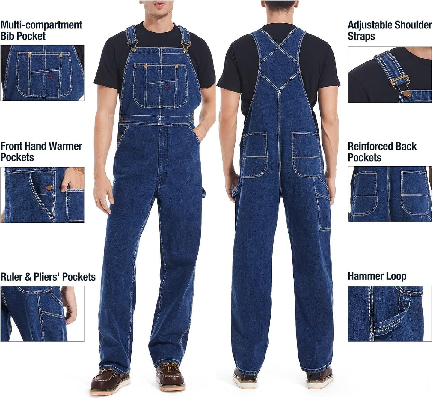 💝Last Day Promotion🔥Men's Denim Bib Overalls,  Workwear with Adjustable Straps and Convenient Tool Pockets