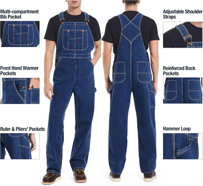 💝Last Day Promotion🔥Men's Denim Bib Overalls,  Workwear with Adjustable Straps and Convenient Tool Pockets