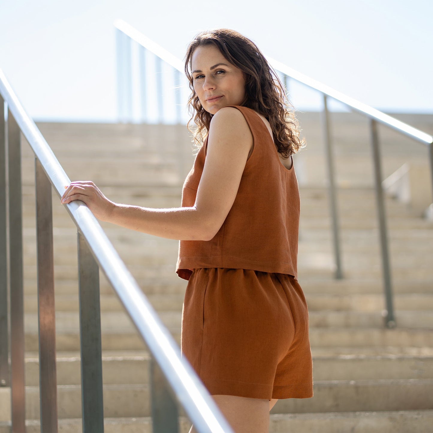 Linen Crop Top Ana Almond Brown