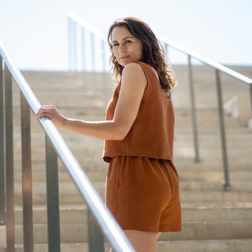Linen Crop Top Ana Almond Brown