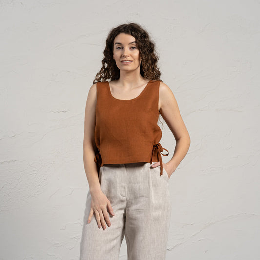 Linen Blouse with Side Ribbons Audrey
