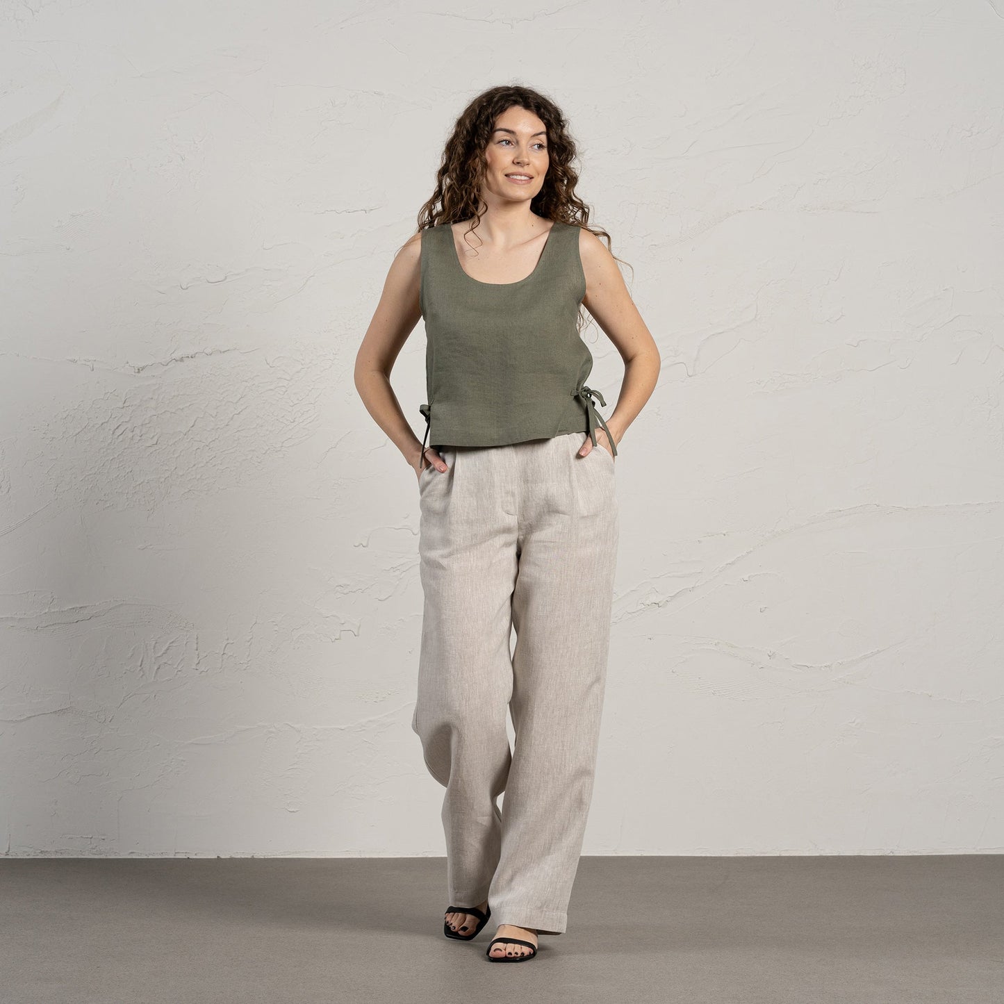 Linen Blouse with Side Ribbons Audrey