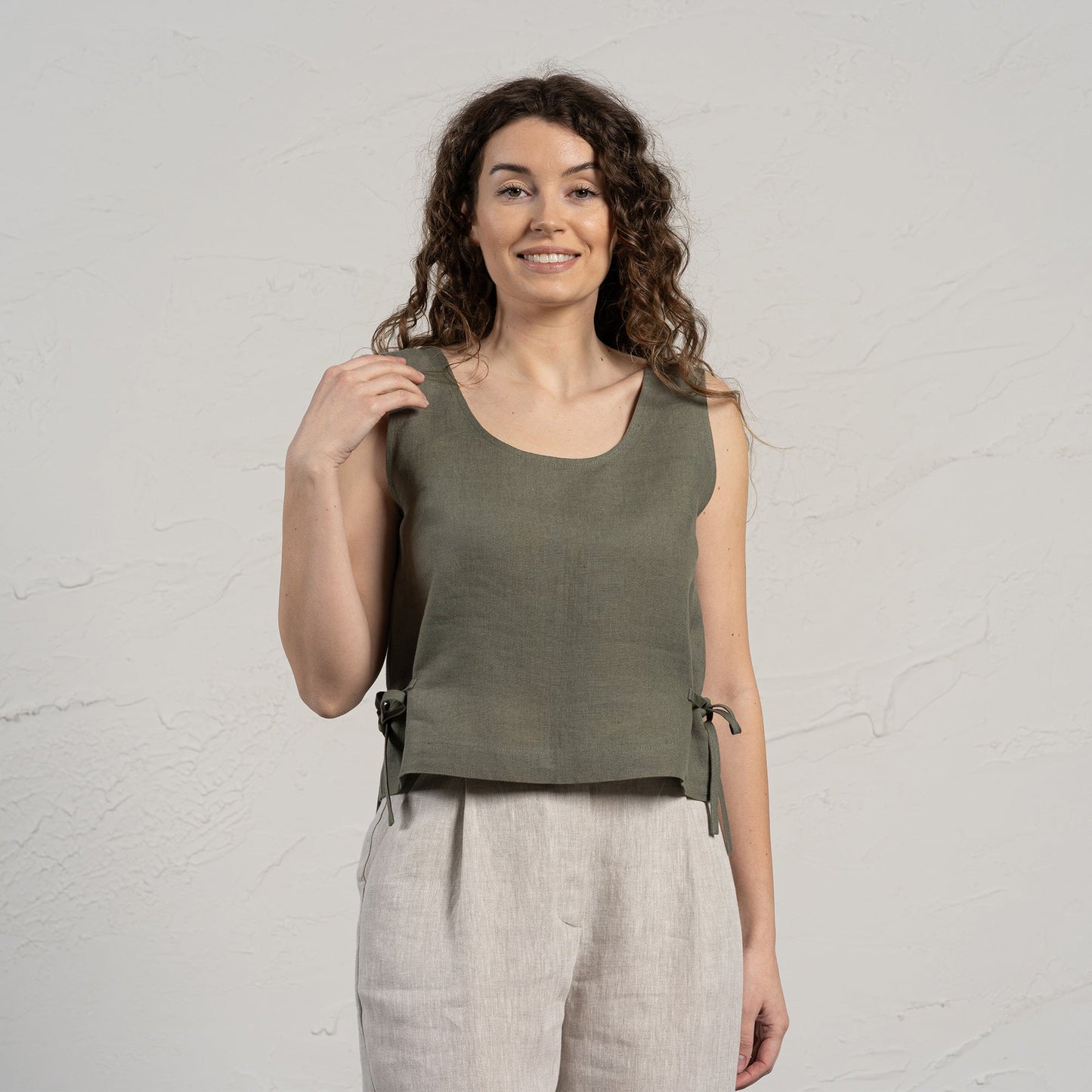 Linen Blouse with Side Ribbons Audrey