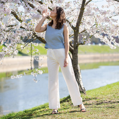 Linen Blouse with Side Ribbons Audrey