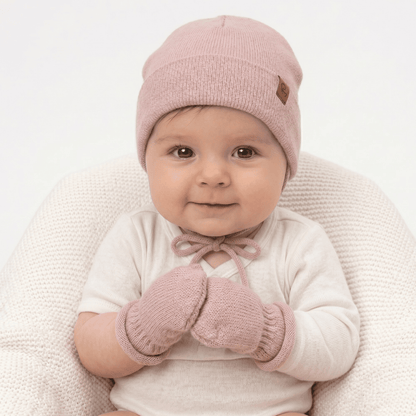 Baby Knit Beanie with Strings & Mittens 2-Piece