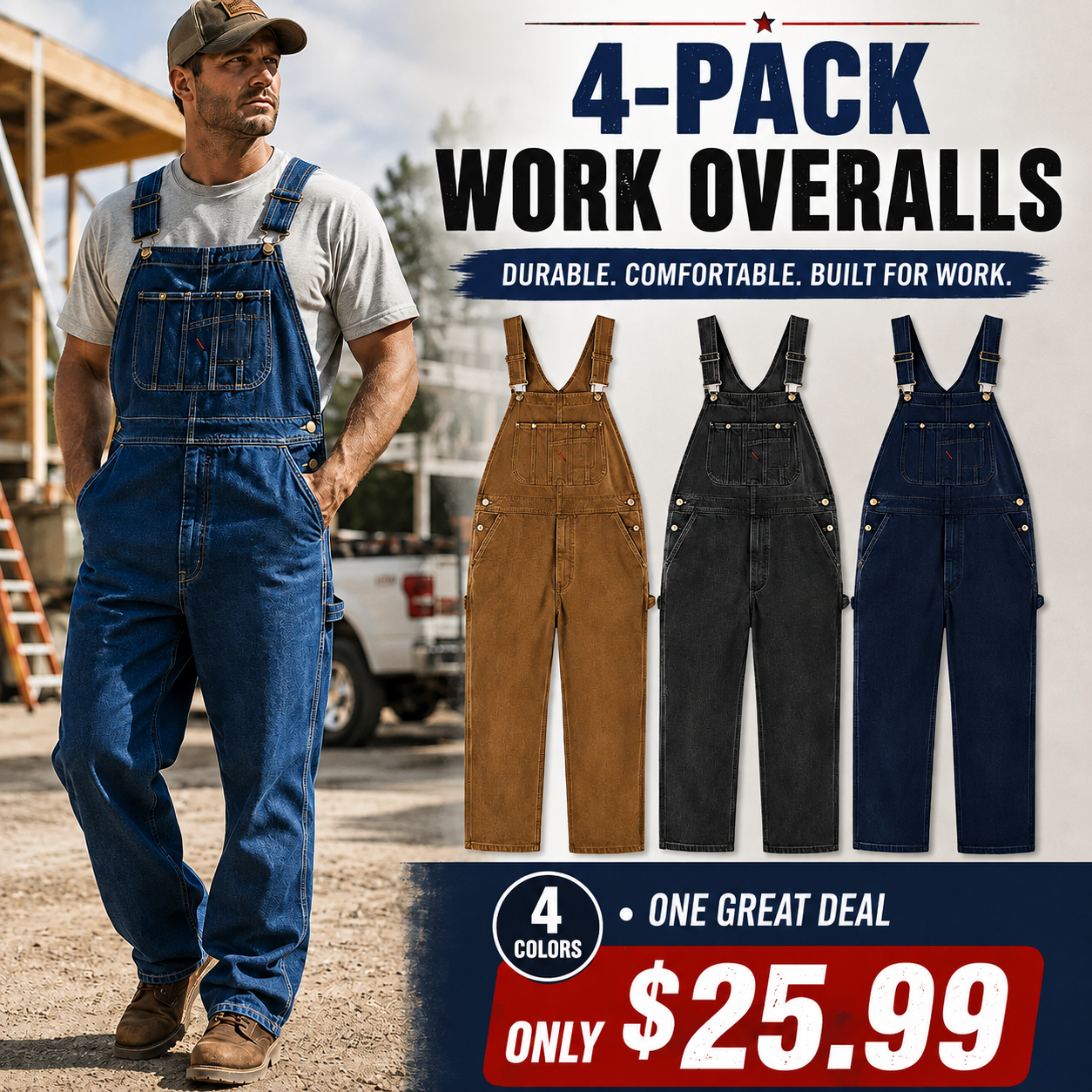 💝Last Day Promotion🔥Men's Denim Bib Overalls,  Workwear with Adjustable Straps and Convenient Tool Pockets