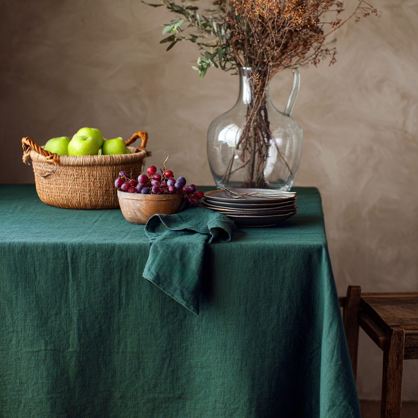 Linen Tablecloth Stone Green