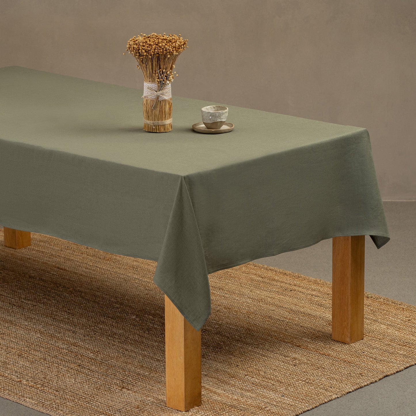 Linen Tablecloth Stone Green