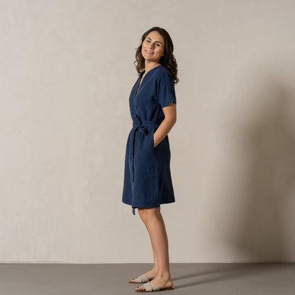 Linen Wrap Dress Eliana Storm Blue