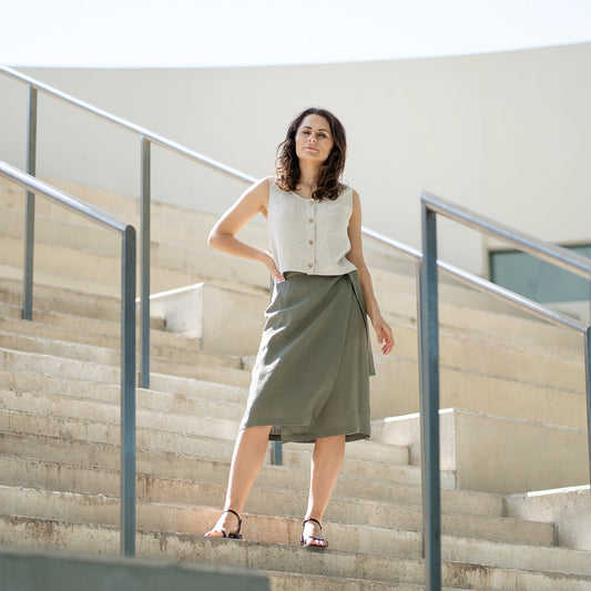 Linen Wrap Skirt With Pockets Everly