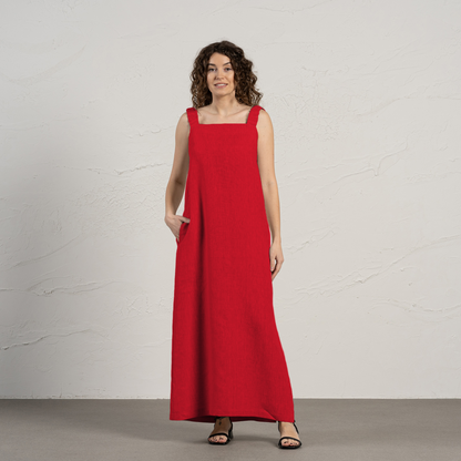 Linen Maxi Pinafore Dress Fiona