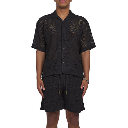 Pointelle Crochet Camp Shirt