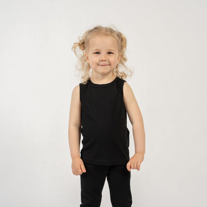Kids' Merino Tank Top & Bottom 2-Piece Black