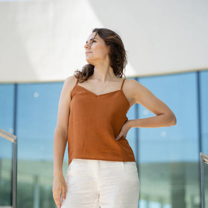 Linen Slip Top Kim Almond Brown