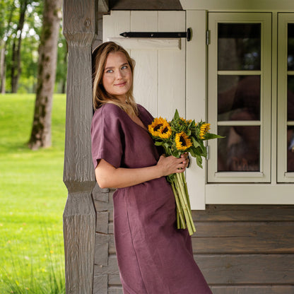 Linen Wrap Dress Eliana Shadow Purple