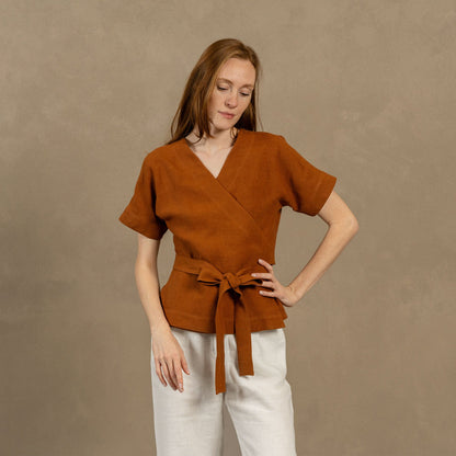 Linen Wrap Blouse Lila