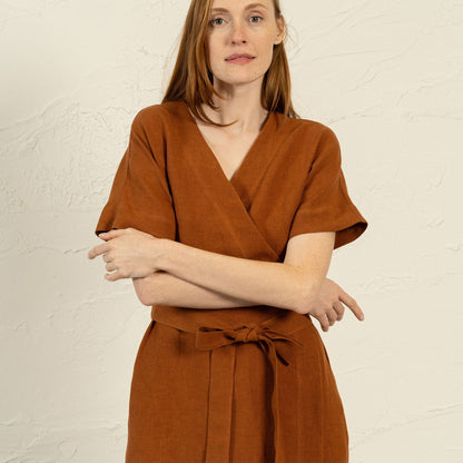 Linen Wrap Dress Eliana Almond Brown