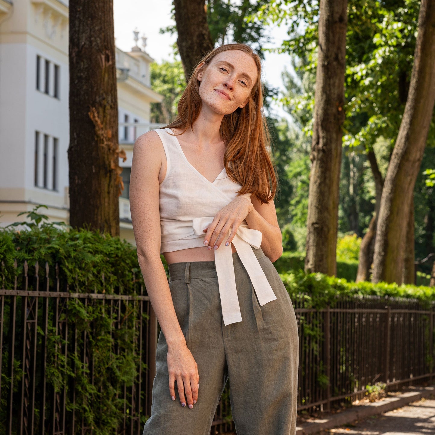 Linen Wrap Crop Top Aria