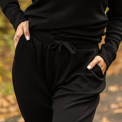 Women's 250 Zip Neck Top & Sweatpants 2-Piece Black