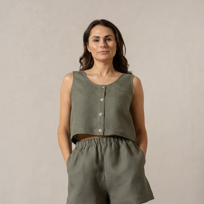 Button Front Crop Top Monica