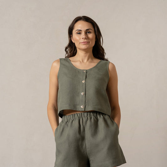 Button Front Crop Top Monica