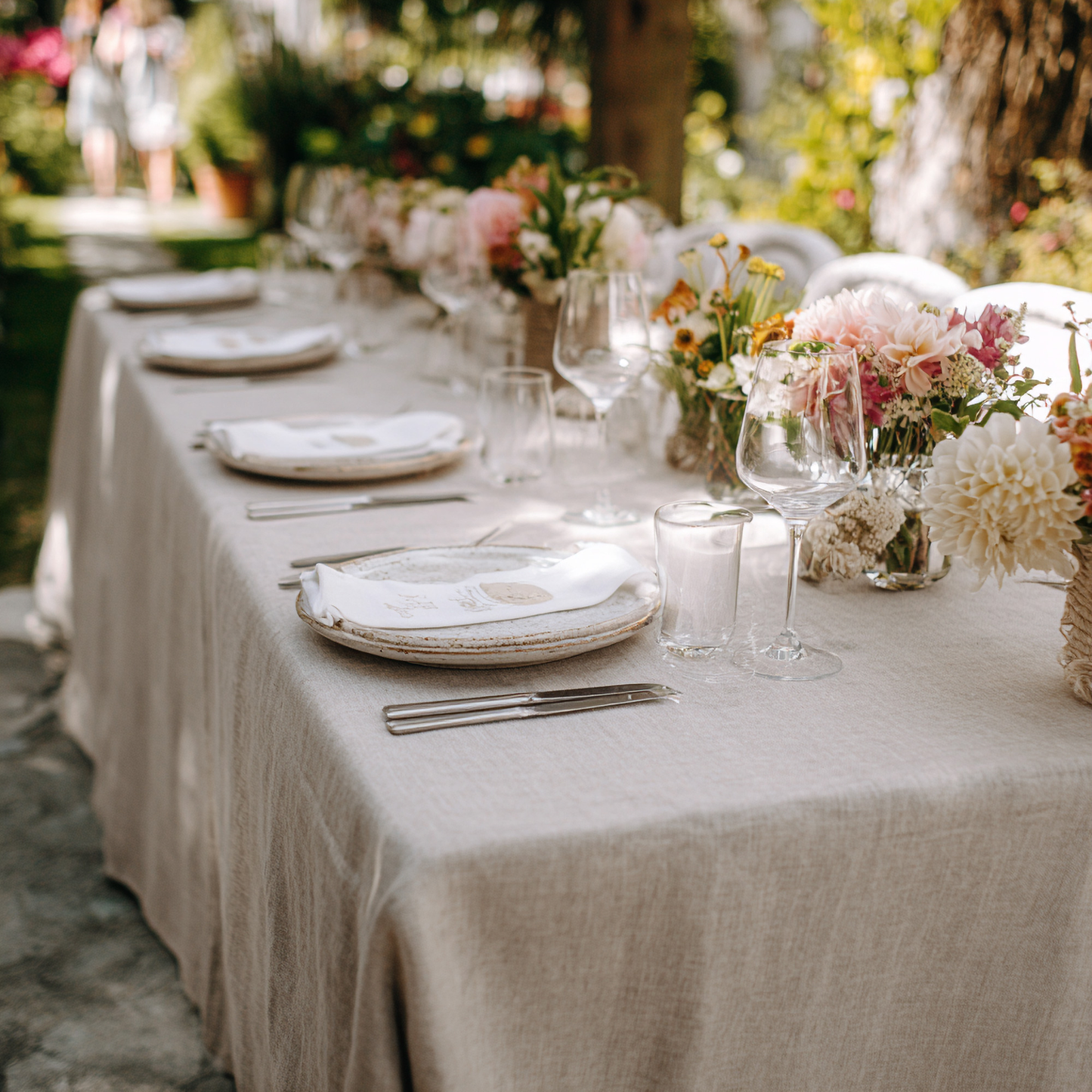 Linen Tablecloth Stone Green