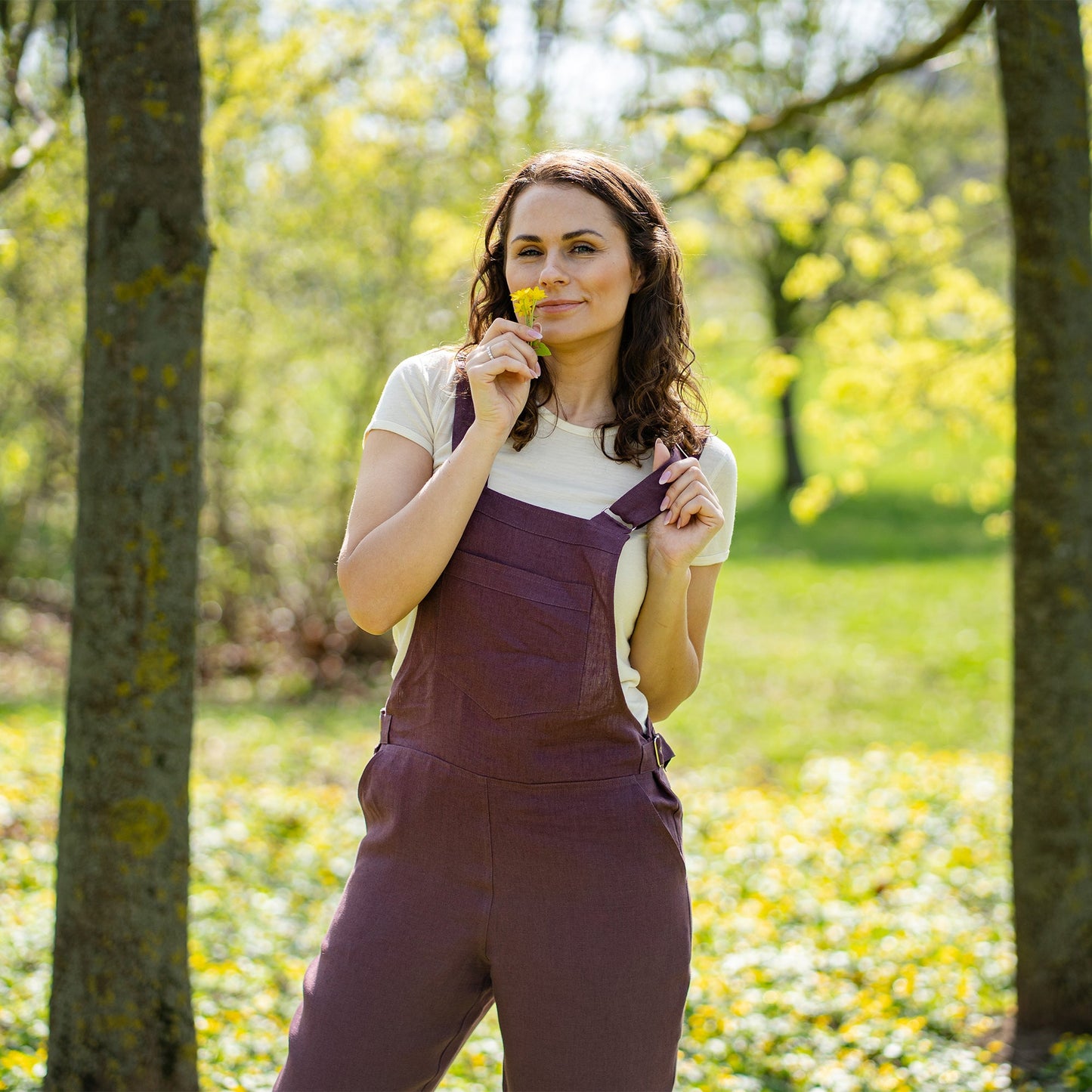 Linen Pinafore Jumpsuit Nicci Shadow Purple